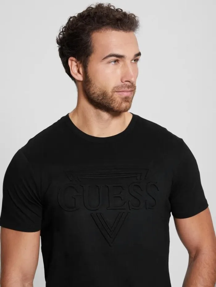 Men GUESS TShirts and Tanks Eco Embossed Logo Tee Black