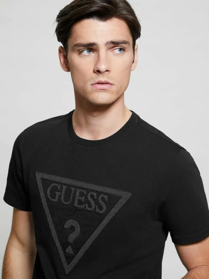 Men GUESS TShirts and Tanks Eco Embroidered Logo Tee Black
