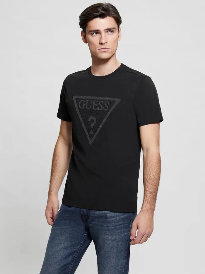 Men GUESS TShirts and Tanks Eco Embroidered Logo Tee Black