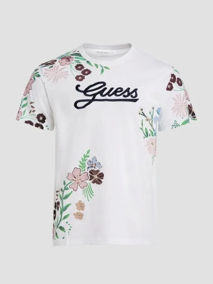 Men GUESS TShirts and Tanks Eco Flower Logo Tee Pure White