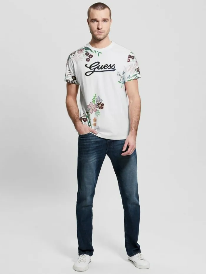Men GUESS TShirts and Tanks Eco Flower Logo Tee Pure White