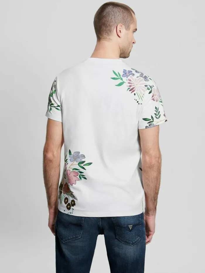 Men GUESS TShirts and Tanks Eco Flower Logo Tee Pure White