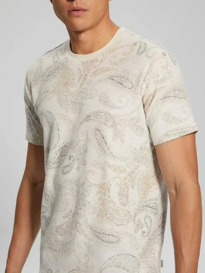 Men GUESS TShirts and Tanks Eco LinenBlend Paisley Tee Salt White Multi