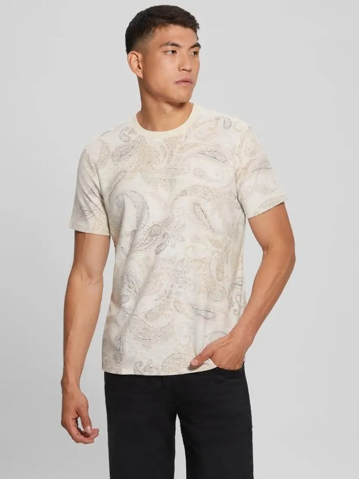 Men GUESS TShirts and Tanks Eco LinenBlend Paisley Tee Salt White Multi