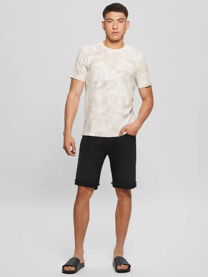 Men GUESS TShirts and Tanks Eco LinenBlend Paisley Tee Salt White Multi