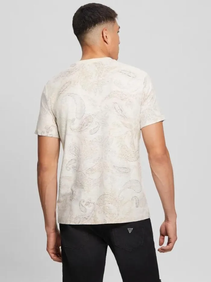 Men GUESS TShirts and Tanks Eco LinenBlend Paisley Tee Salt White Multi
