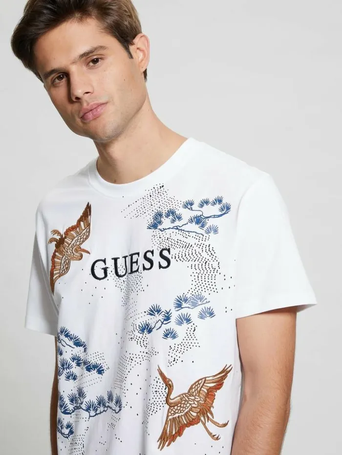Men GUESS TShirts and Tanks Eco Logo Bird Tee Pure White