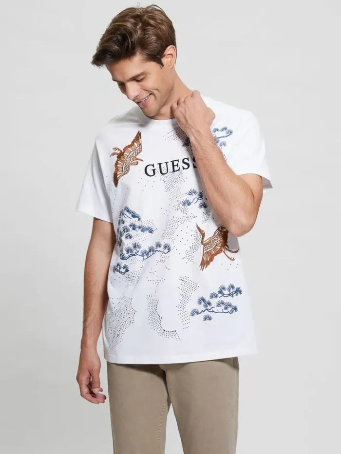 Men GUESS TShirts and Tanks Eco Logo Bird Tee Pure White
