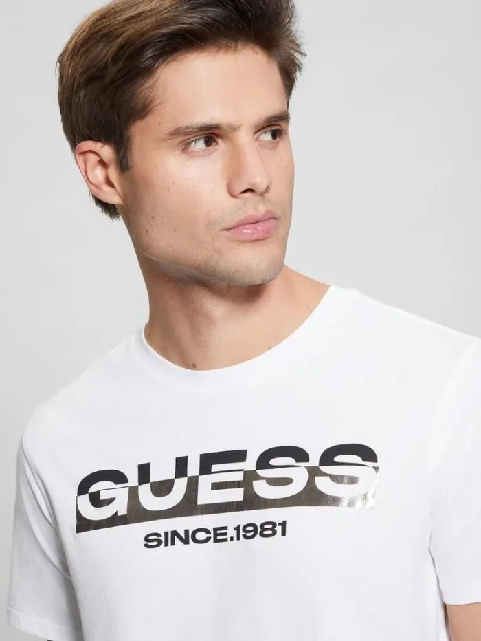 Men GUESS TShirts and Tanks Eco MetallicAccented Tee Pure White
