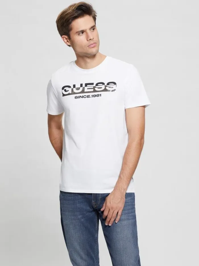 Men GUESS TShirts and Tanks Eco MetallicAccented Tee Pure White