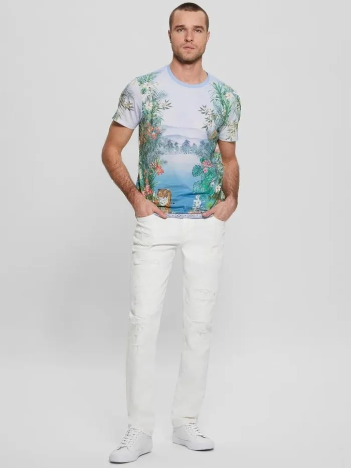 Men GUESS TShirts and Tanks Eco Paradise Tiger Tee Pure White Multi