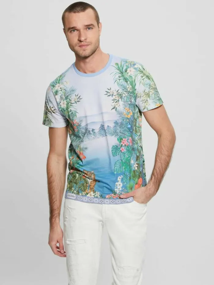 Men GUESS TShirts and Tanks Eco Paradise Tiger Tee Pure White Multi