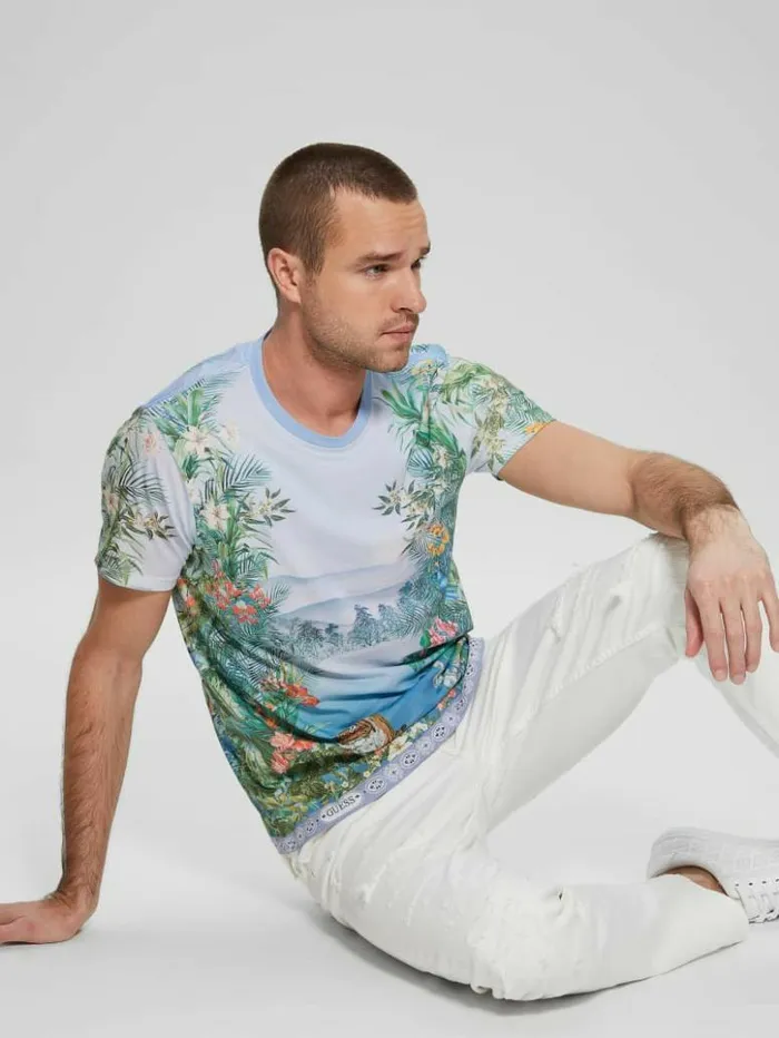 Men GUESS TShirts and Tanks Eco Paradise Tiger Tee Pure White Multi