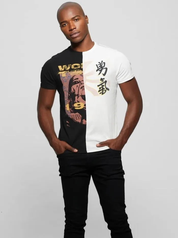 Men GUESS TShirts and Tanks Eco Split Graphic Tee Jet Black Multi