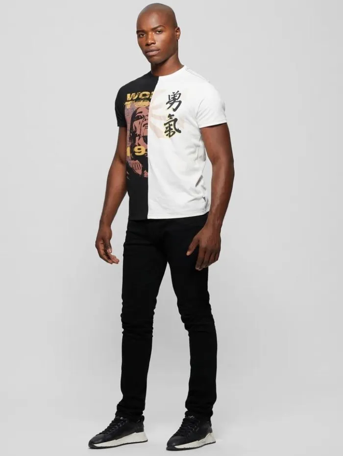 Men GUESS TShirts and Tanks Eco Split Graphic Tee Jet Black Multi