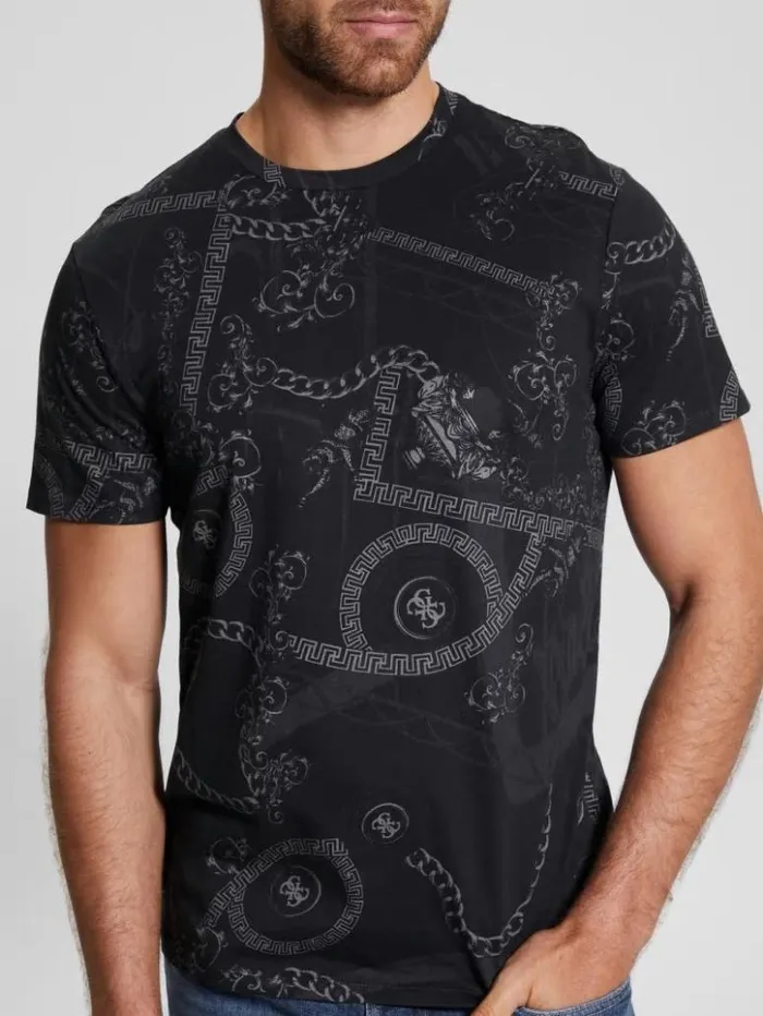 Men GUESS TShirts and Tanks Eco Tonal Printed Quattro G Tee Jet Black Multi