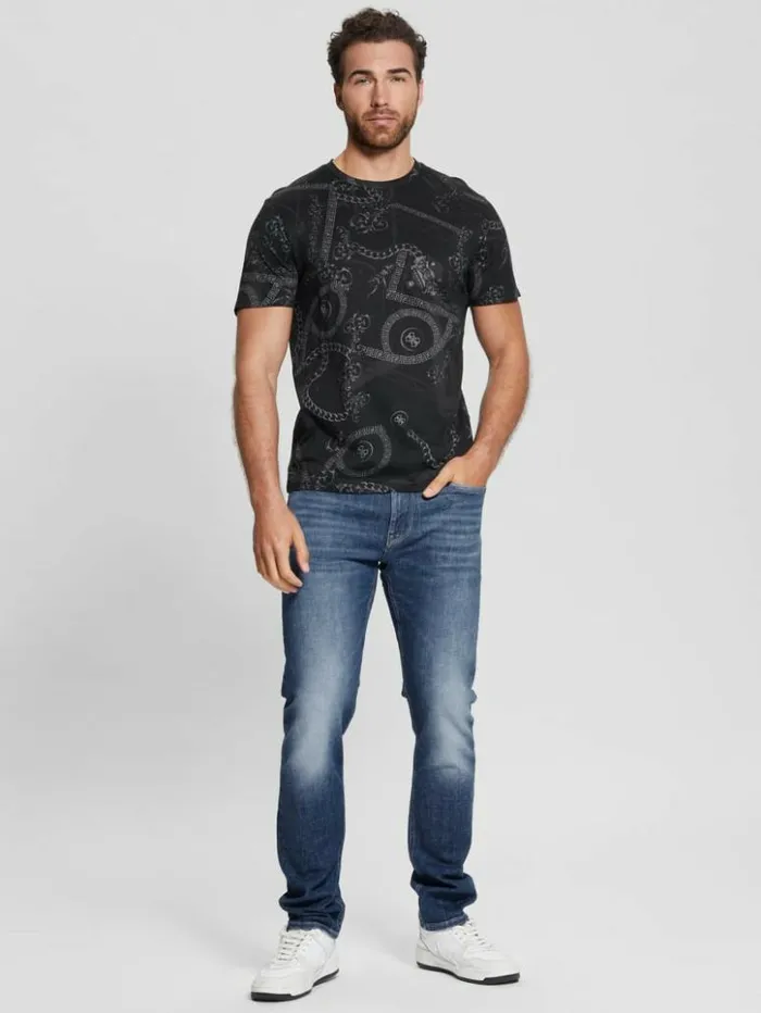 Men GUESS TShirts and Tanks Eco Tonal Printed Quattro G Tee Jet Black Multi