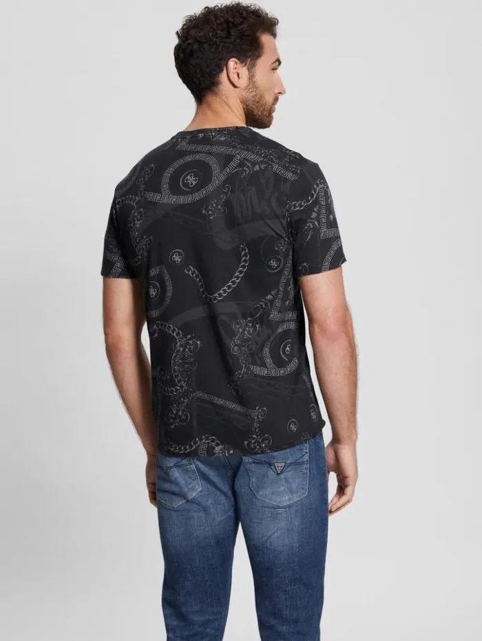 Men GUESS TShirts and Tanks Eco Tonal Printed Quattro G Tee Jet Black Multi