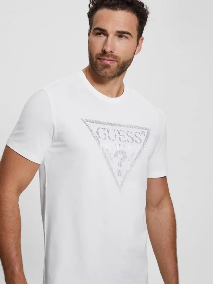 Men GUESS TShirts and Tanks Eco Triangle Crewneck Tee Pure White