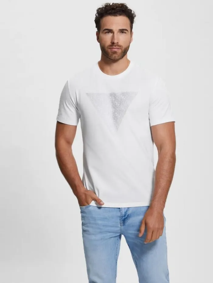 Men GUESS TShirts and Tanks Eco Triangle Crewneck Tee Pure White