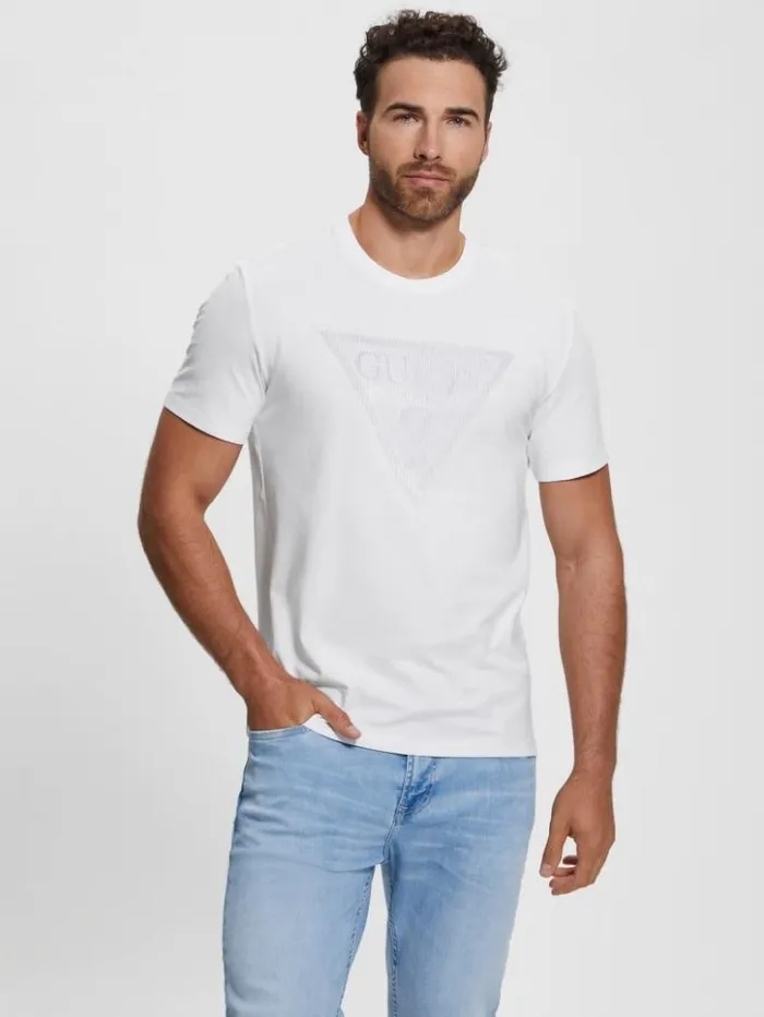 Men GUESS TShirts and Tanks Eco Triangle Crewneck Tee Pure White