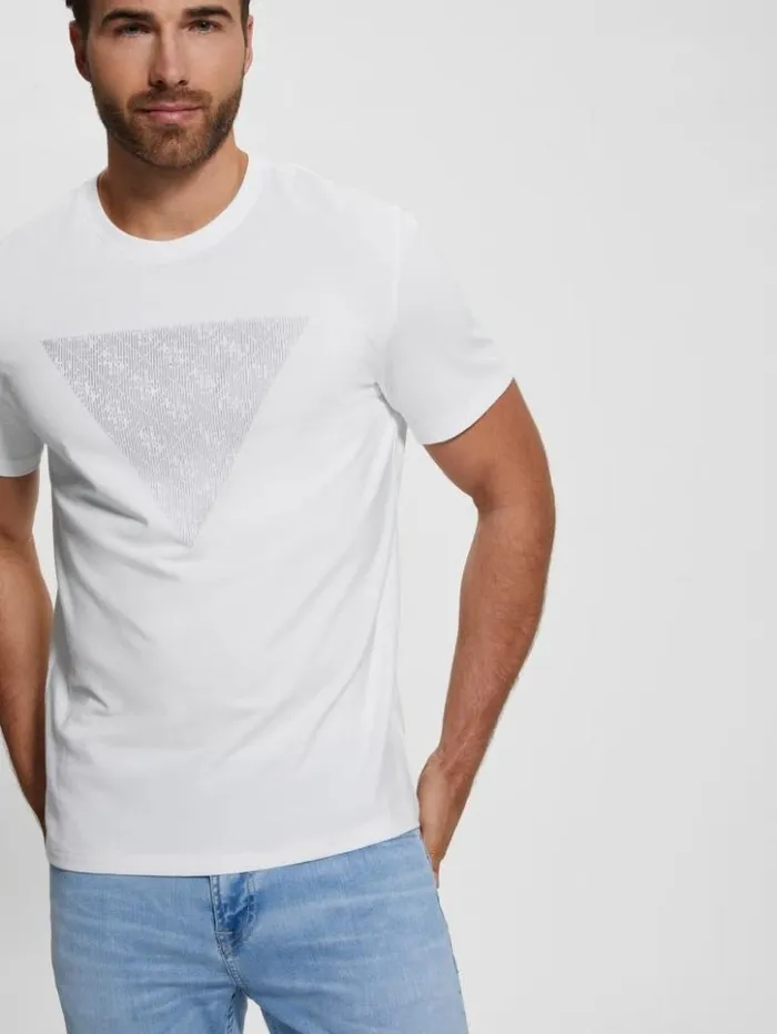 Men GUESS TShirts and Tanks Eco Triangle Crewneck Tee Pure White