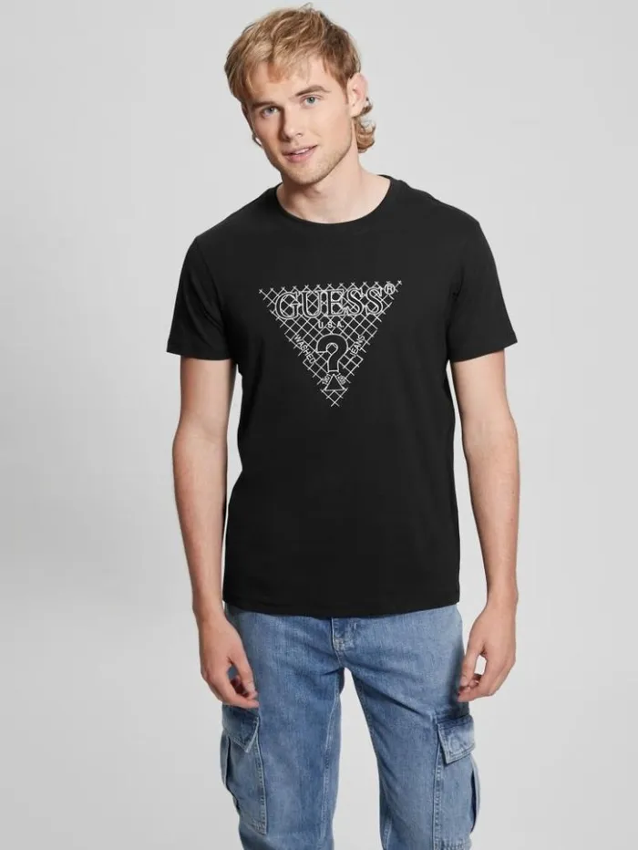 Men GUESS TShirts and Tanks Eco Triangle Patch Tee Black