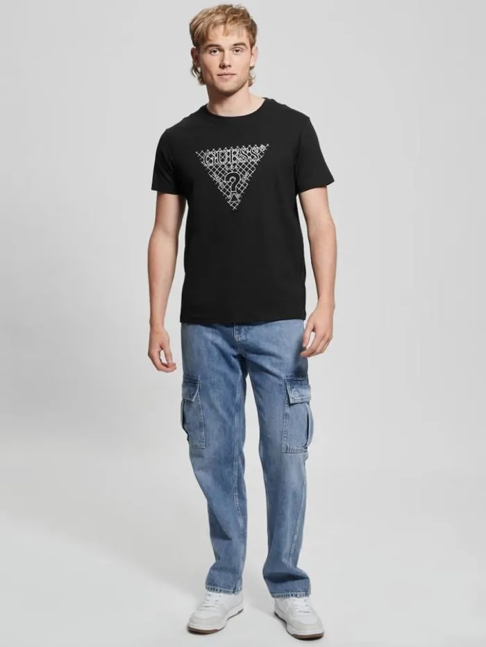 Men GUESS TShirts and Tanks Eco Triangle Patch Tee Black