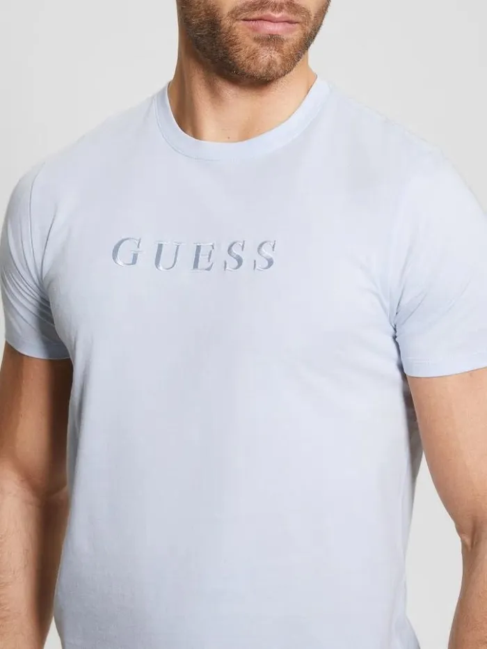 Men GUESS TShirts and Tanks Embroidered Logo Tee Airway Blue