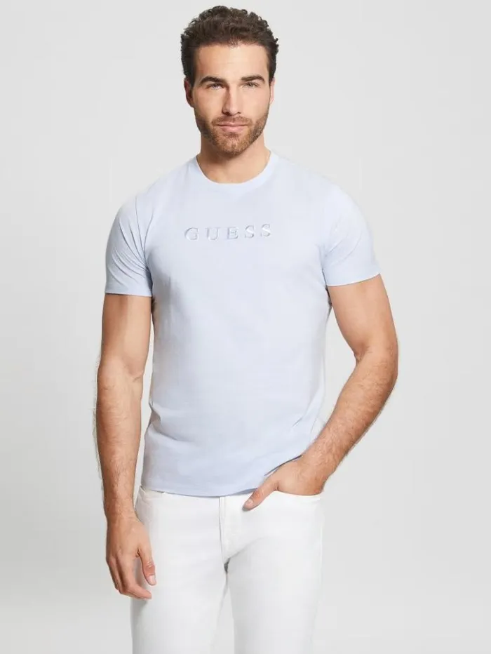 Men GUESS TShirts and Tanks Embroidered Logo Tee Airway Blue