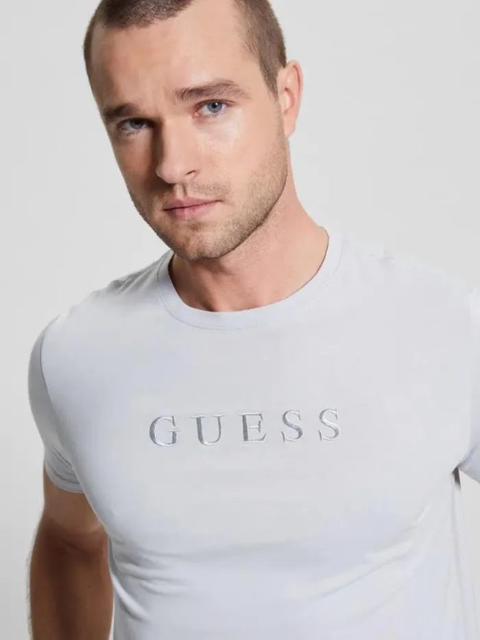Men GUESS TShirts and Tanks Embroidered Logo Tee Grey Pearl