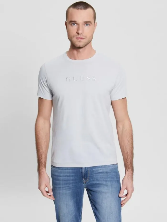Men GUESS TShirts and Tanks Embroidered Logo Tee Grey Pearl