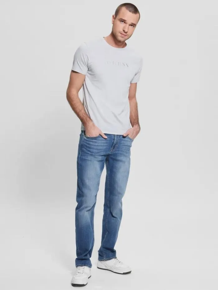 Men GUESS TShirts and Tanks Embroidered Logo Tee Grey Pearl