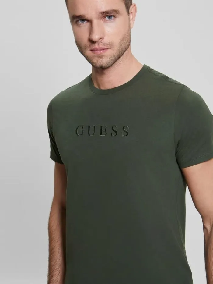 Men GUESS TShirts and Tanks Embroidered Logo Tee Jungle Greens