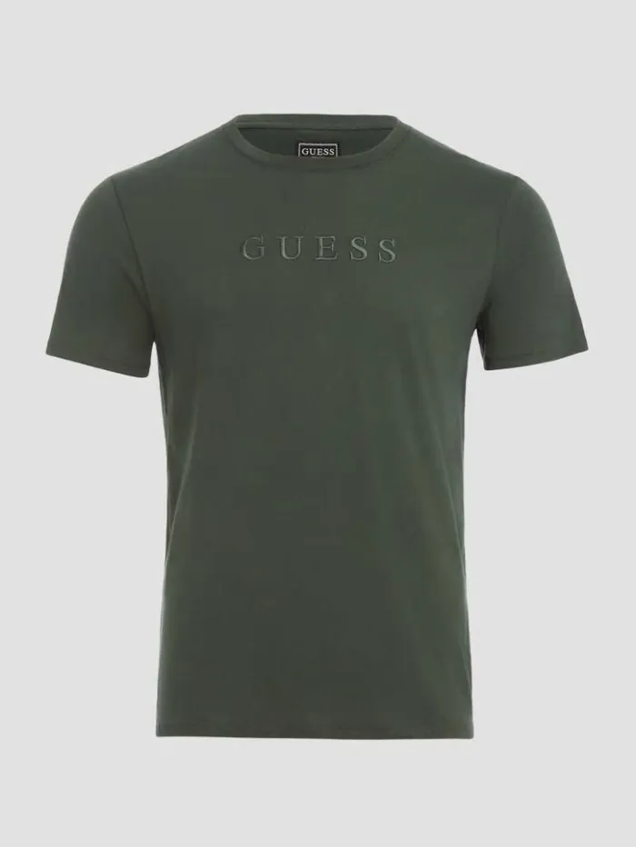 Men GUESS TShirts and Tanks Embroidered Logo Tee Jungle Greens