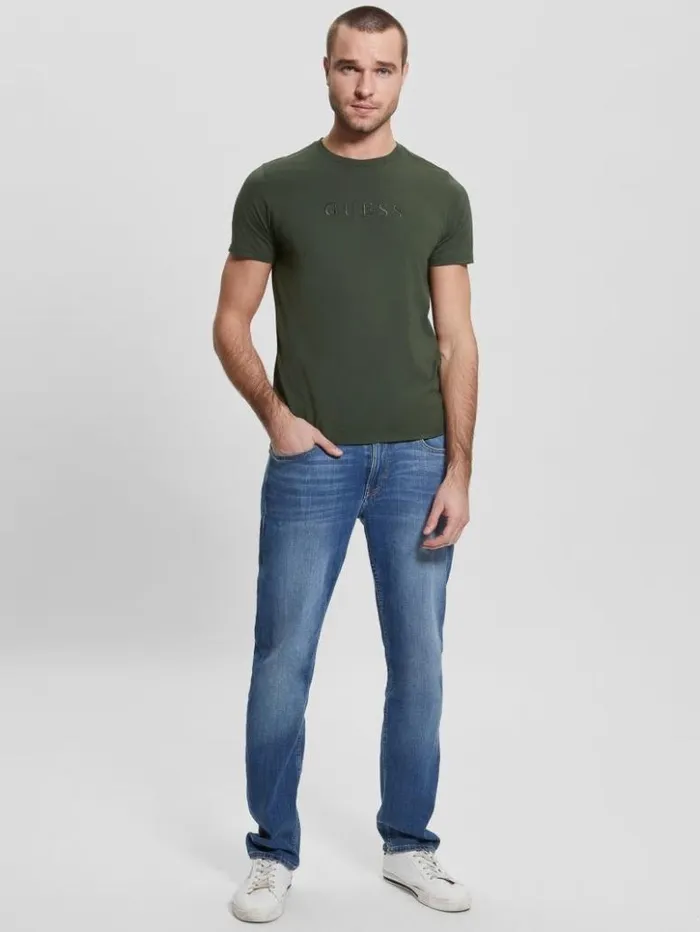 Men GUESS TShirts and Tanks Embroidered Logo Tee Jungle Greens