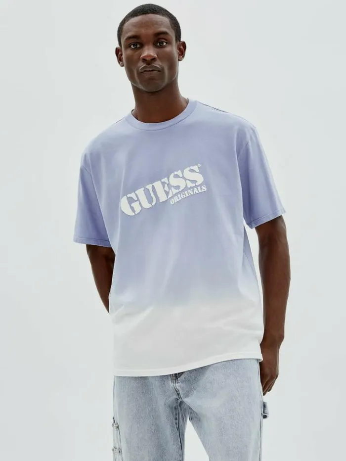 Men GUESS TShirts and Tanks GUESS Originals DipDye Logo Tee Sonic Pearl Multi