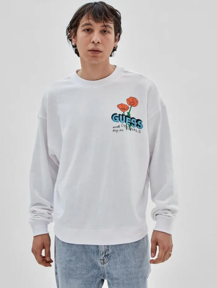 Men GUESS TShirts and Tanks GUESS Originals Eco Earth Day Floral Tee Pure White