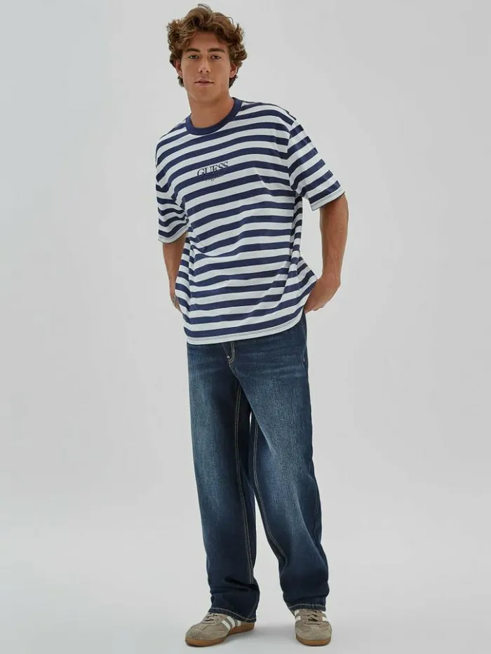 Men GUESS TShirts and Tanks GUESS Originals Eco Simple Stripe Tee Cave Blue Multi Men GUESS TShirts and Tanks GUESS Originals Eco Simple Stripe Tee Cave Blue Multi
