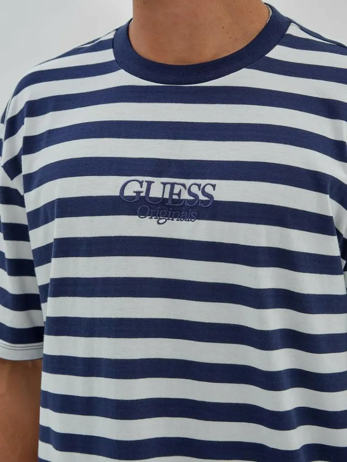 Men GUESS TShirts and Tanks GUESS Originals Eco Simple Stripe Tee Cave Blue Multi Men GUESS TShirts and Tanks GUESS Originals Eco Simple Stripe Tee Cave Blue Multi