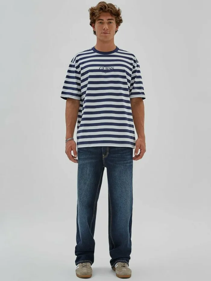 Men GUESS TShirts and Tanks GUESS Originals Eco Simple Stripe Tee Cave Blue Multi Men GUESS TShirts and Tanks GUESS Originals Eco Simple Stripe Tee Cave Blue Multi