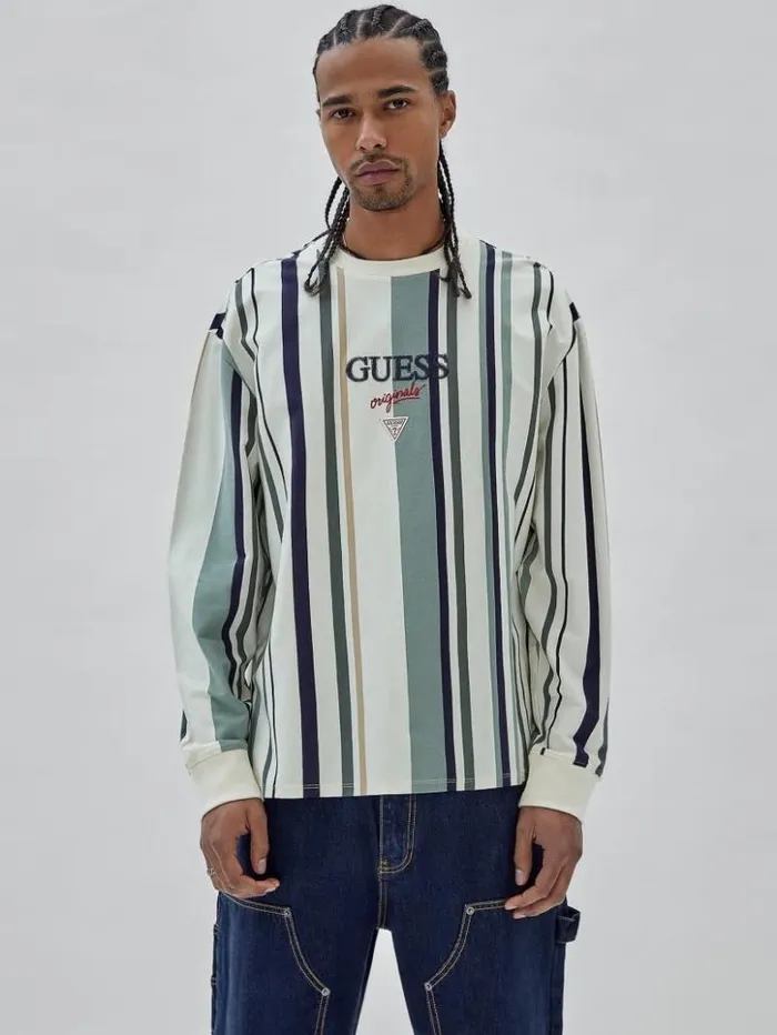 Men GUESS TShirts and Tanks GUESS Originals Striped Tee Sandy Shore Multi