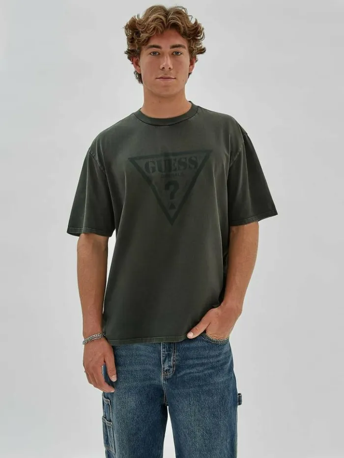 Men GUESS TShirts and Tanks GUESS Originals Triangle Tee Green Duffel Multi