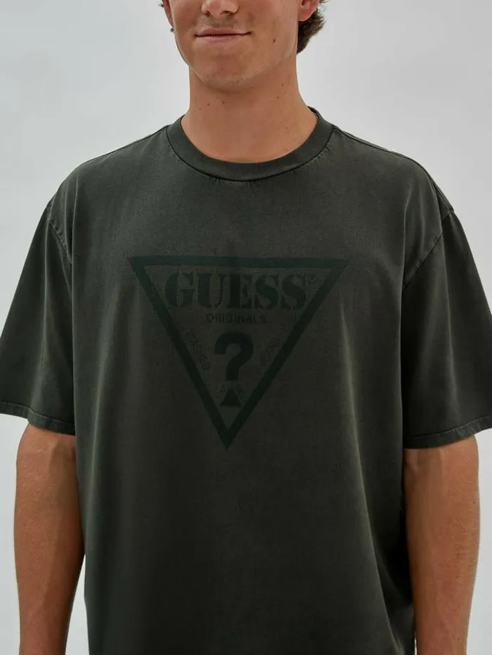 Men GUESS TShirts and Tanks GUESS Originals Triangle Tee Green Duffel Multi