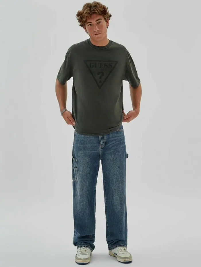 Men GUESS TShirts and Tanks GUESS Originals Triangle Tee Green Duffel Multi
