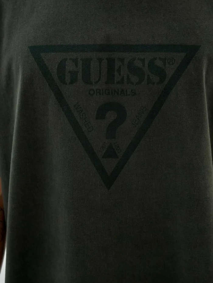 Men GUESS TShirts and Tanks GUESS Originals Triangle Tee Green Duffel Multi