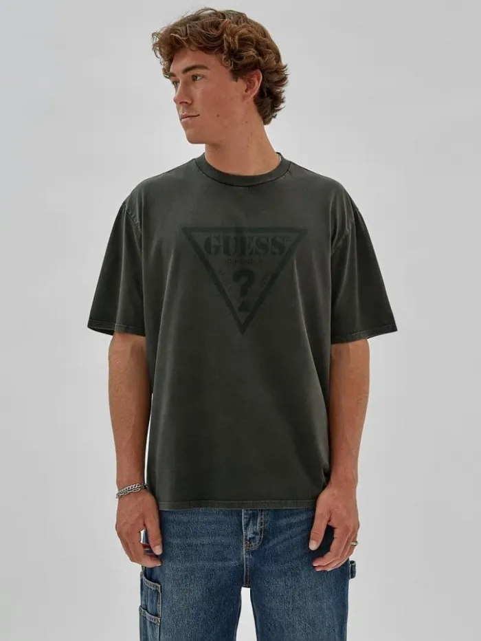 Men GUESS TShirts and Tanks GUESS Originals Triangle Tee Green Duffel Multi