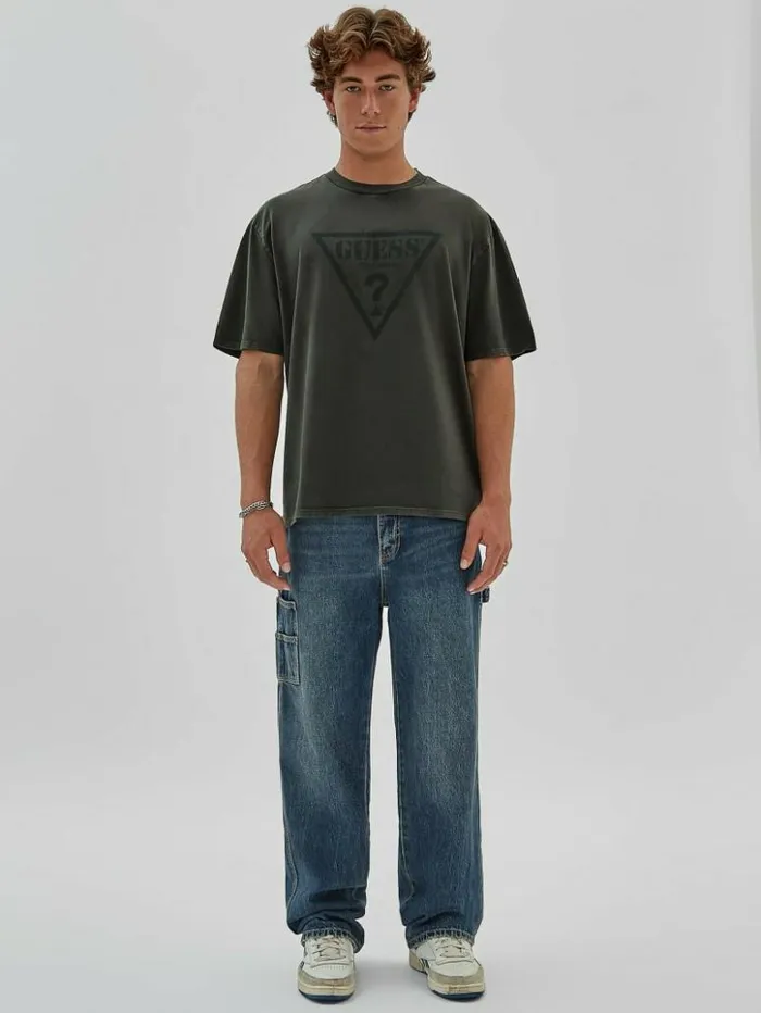 Men GUESS TShirts and Tanks GUESS Originals Triangle Tee Green Duffel Multi