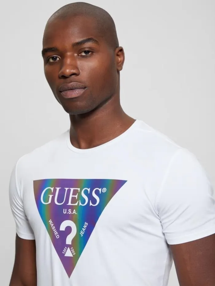 Men GUESS TShirts and Tanks Iridescent Logo Graphic Tee True White