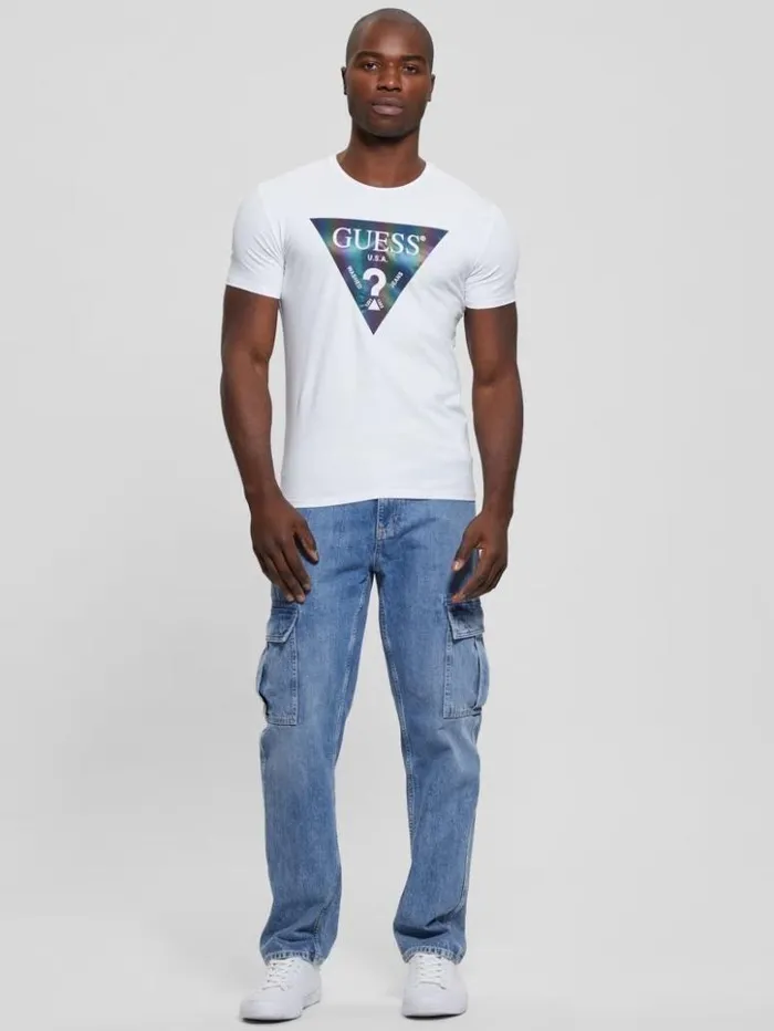 Men GUESS TShirts and Tanks Iridescent Logo Graphic Tee True White